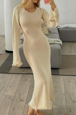 Y2K Aesthetic Coquette Style Backless Knitted Long Dress for Women - Grunge Fashion Statement Piece