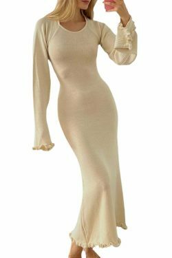 Y2K Aesthetic Coquette Style Backless Knitted Long Dress for Women - Grunge Fashion Statement Piece