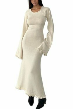 Y2K Aesthetic Coquette Style Backless Knitted Long Dress for Women - Grunge Fashion Statement Piece