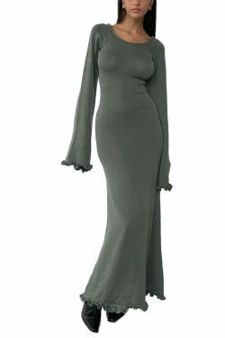 Y2K Aesthetic Coquette Style Backless Knitted Long Dress for Women - Grunge Fashion Statement Piece