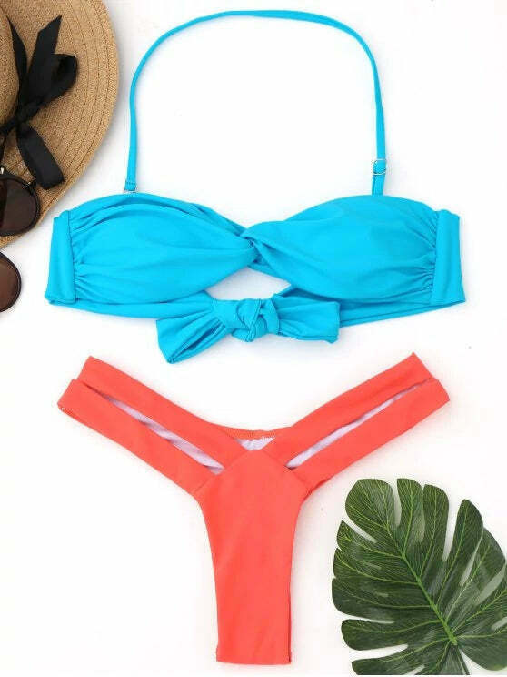 Y2K Aesthetic Coquette Style Bandage Bikini - Trendy Two-Tone Fashion for Women Y2K Aesthetic Coquette Style Bandage Bikini - Trendy Two-Tone Fashion for Women