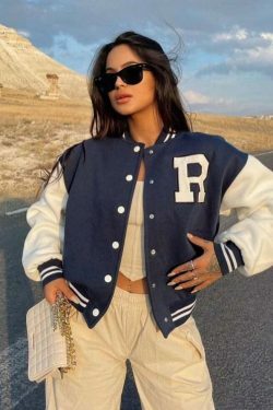 Y2K Aesthetic Coquette Style Baseball Jacket for Women - Grunge, Pastel Goth, and Old Money Fashion
