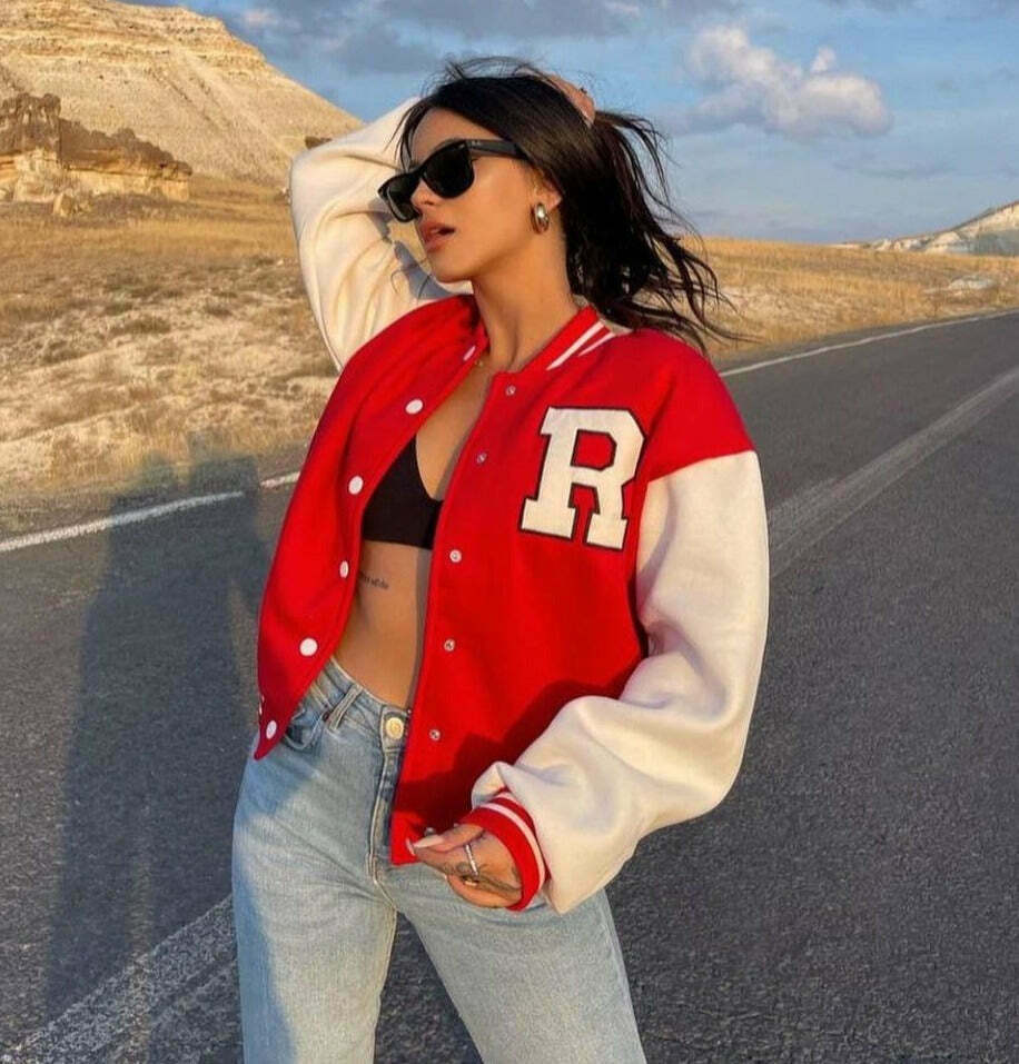Y2K Aesthetic Coquette Style Baseball Jacket for Women - Grunge, Pastel Goth, and Old Money Fashion Y2K Aesthetic Coquette Style Baseball Jacket for Women - Grunge, Pastel Goth, and Old Money Fashion