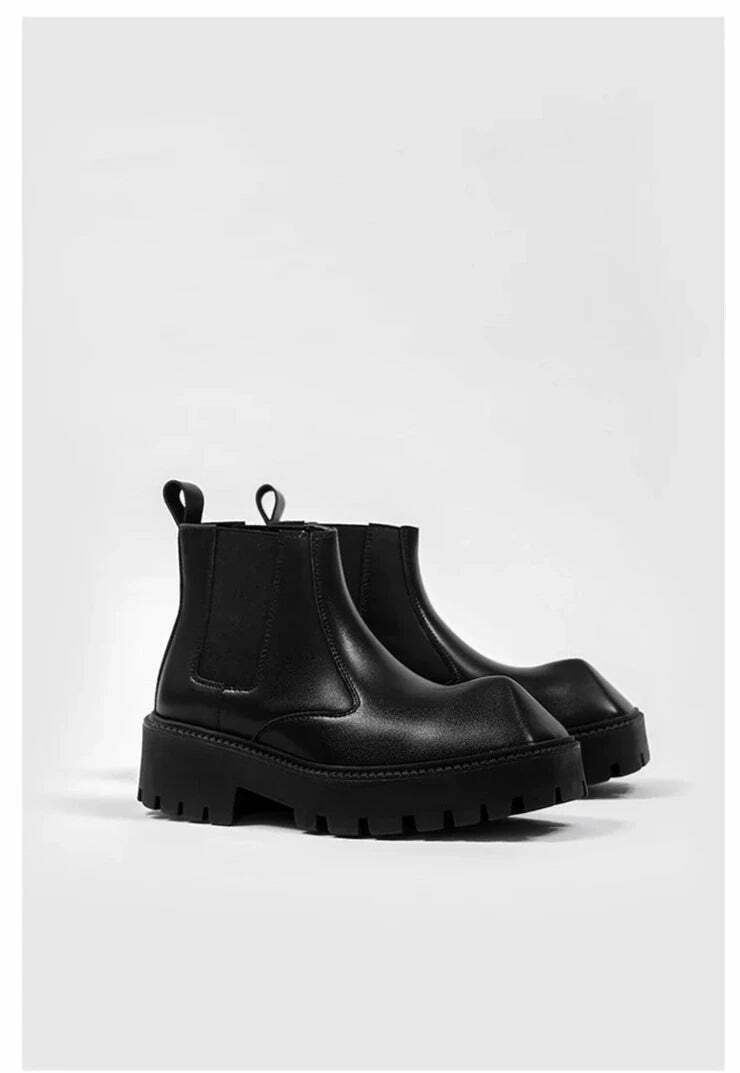 Y2K Aesthetic Coquette Style Black Angled Toe Chelsea Boots Y2K Aesthetic Coquette Style Black Angled Toe Chelsea Boots