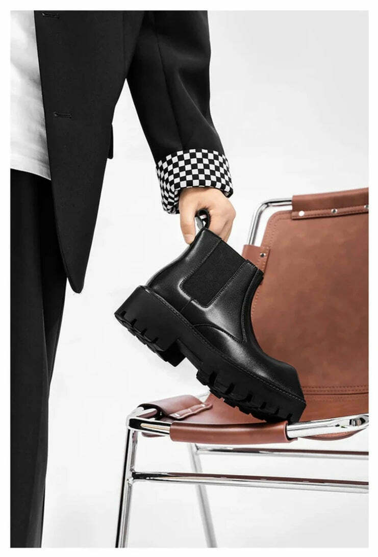 Y2K Aesthetic Coquette Style Black Angled Toe Chelsea Boots Y2K Aesthetic Coquette Style Black Angled Toe Chelsea Boots