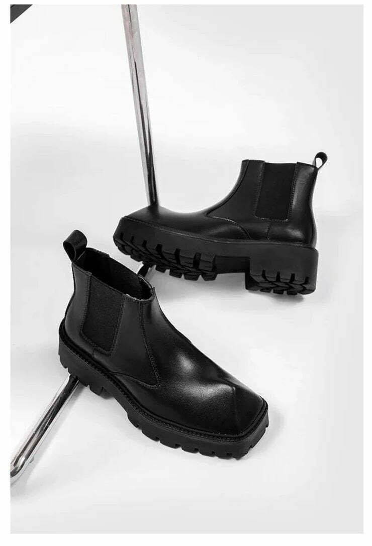 Y2K Aesthetic Coquette Style Black Angled Toe Chelsea Boots Y2K Aesthetic Coquette Style Black Angled Toe Chelsea Boots
