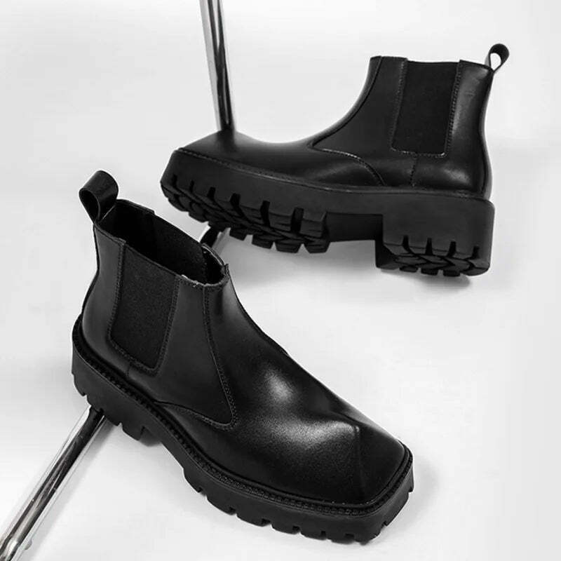 Y2K Aesthetic Coquette Style Black Angled Toe Chelsea Boots Y2K Aesthetic Coquette Style Black Angled Toe Chelsea Boots