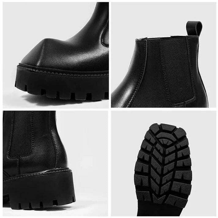 Y2K Aesthetic Coquette Style Black Angled Toe Chelsea Boots Y2K Aesthetic Coquette Style Black Angled Toe Chelsea Boots