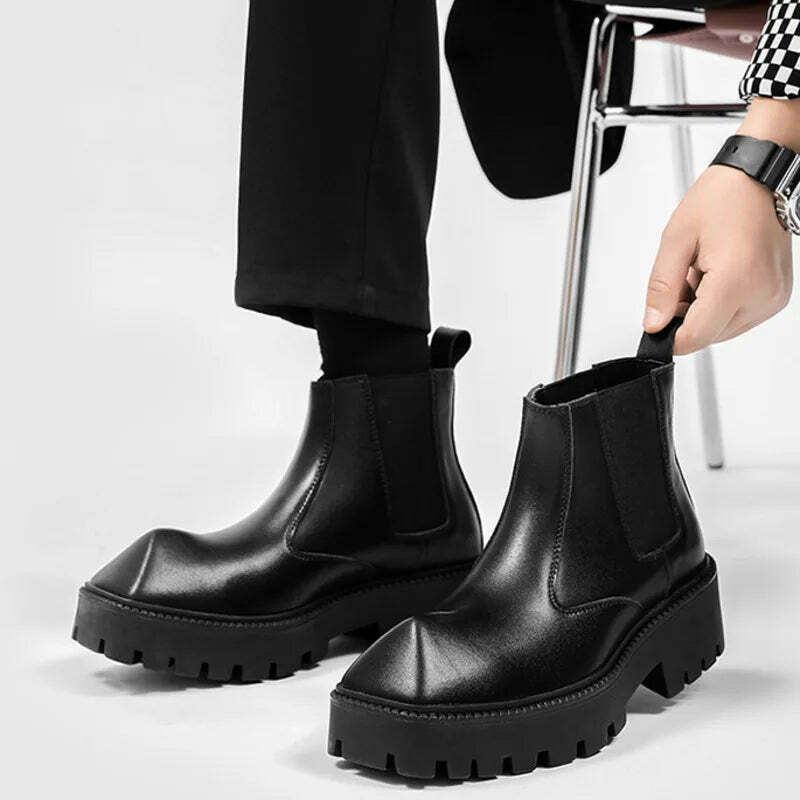 Y2K Aesthetic Coquette Style Black Angled Toe Chelsea Boots Y2K Aesthetic Coquette Style Black Angled Toe Chelsea Boots