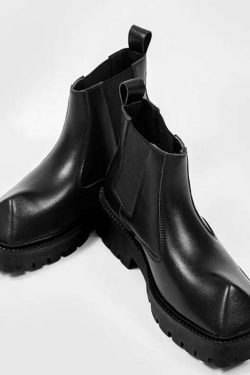 Y2K Aesthetic Coquette Style Black Angled Toe Chelsea Boots