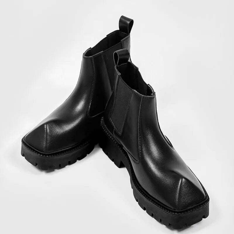 Y2K Aesthetic Coquette Style Black Angled Toe Chelsea Boots Y2K Aesthetic Coquette Style Black Angled Toe Chelsea Boots