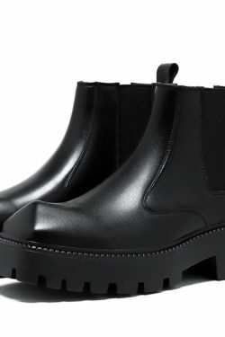 Y2K Aesthetic Coquette Style Black Angled Toe Chelsea Boots