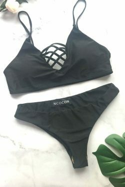 Y2K Aesthetic Coquette Style Caged Bralette Bikini Set for Women Fashion