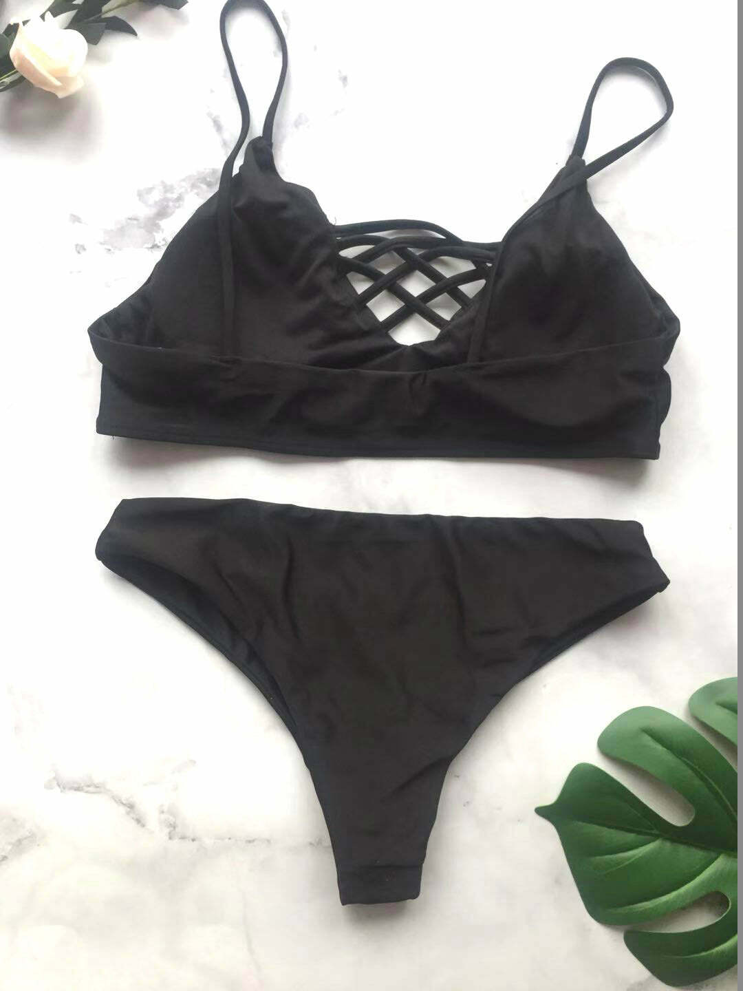 Y2K Aesthetic Coquette Style Caged Bralette Bikini Set for Women Fashion Y2K Aesthetic Coquette Style Caged Bralette Bikini Set for Women Fashion