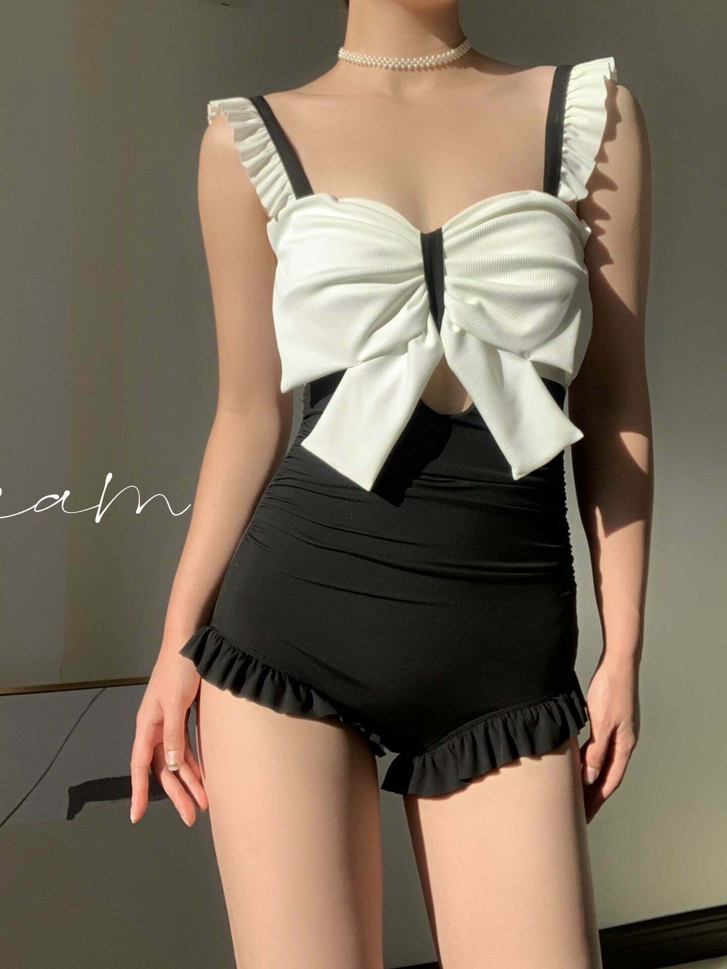 Y2K Aesthetic Coquette Style Cargo Skirt & Bow Shorts Swimwear Set