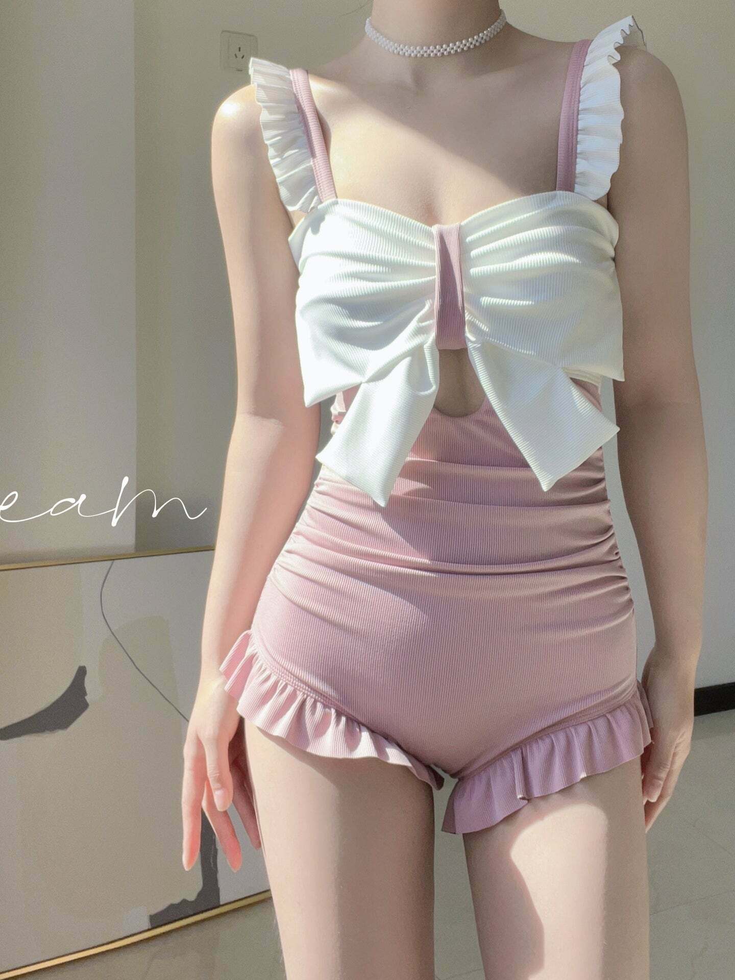 Y2K Aesthetic Coquette Style Cargo Skirt & Bow Shorts Swimwear Set