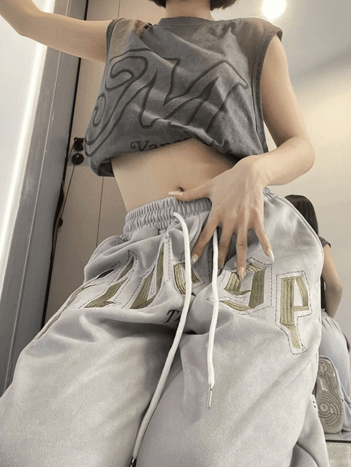 Y2K Aesthetic Coquette Style Cargo Skirt & Hoodie Set with Letter Embroidered Baggy Sweatpants