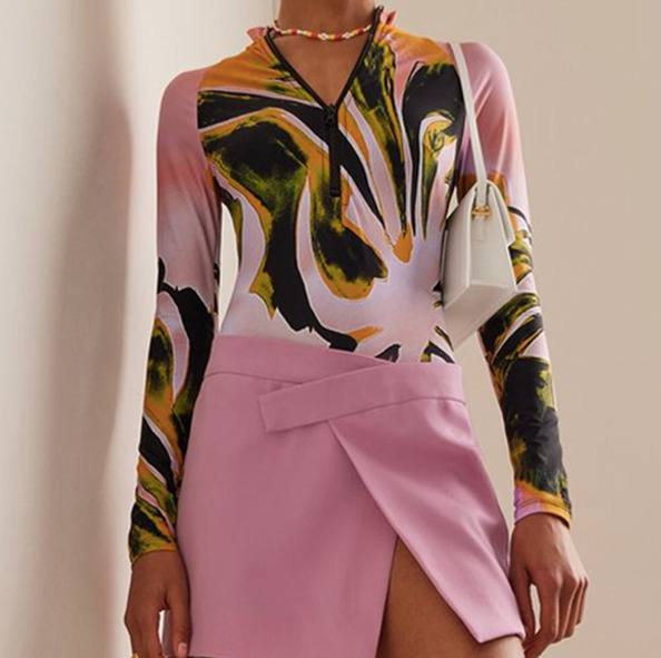 Y2K Aesthetic Coquette Style Cargo Skirt - Grunge Goth Fashion Printed Spandex Bodysuit