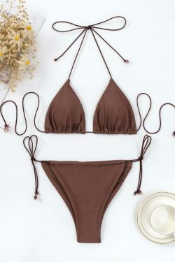 Y2K Aesthetic Coquette Style Cargo Skirt - Three-Point Solid Color String Strap Bikini