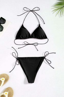 Y2K Aesthetic Coquette Style Cargo Skirt - Three-Point Solid Color String Strap Bikini