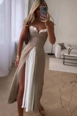 Y2K Aesthetic Coquette Style Cargo Skirt Dress with Front Slit - Women's Fashion