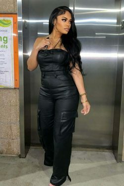 Y2K Aesthetic Coquette Style Cargo Skirt Jumpsuit with PU Leather Pocket