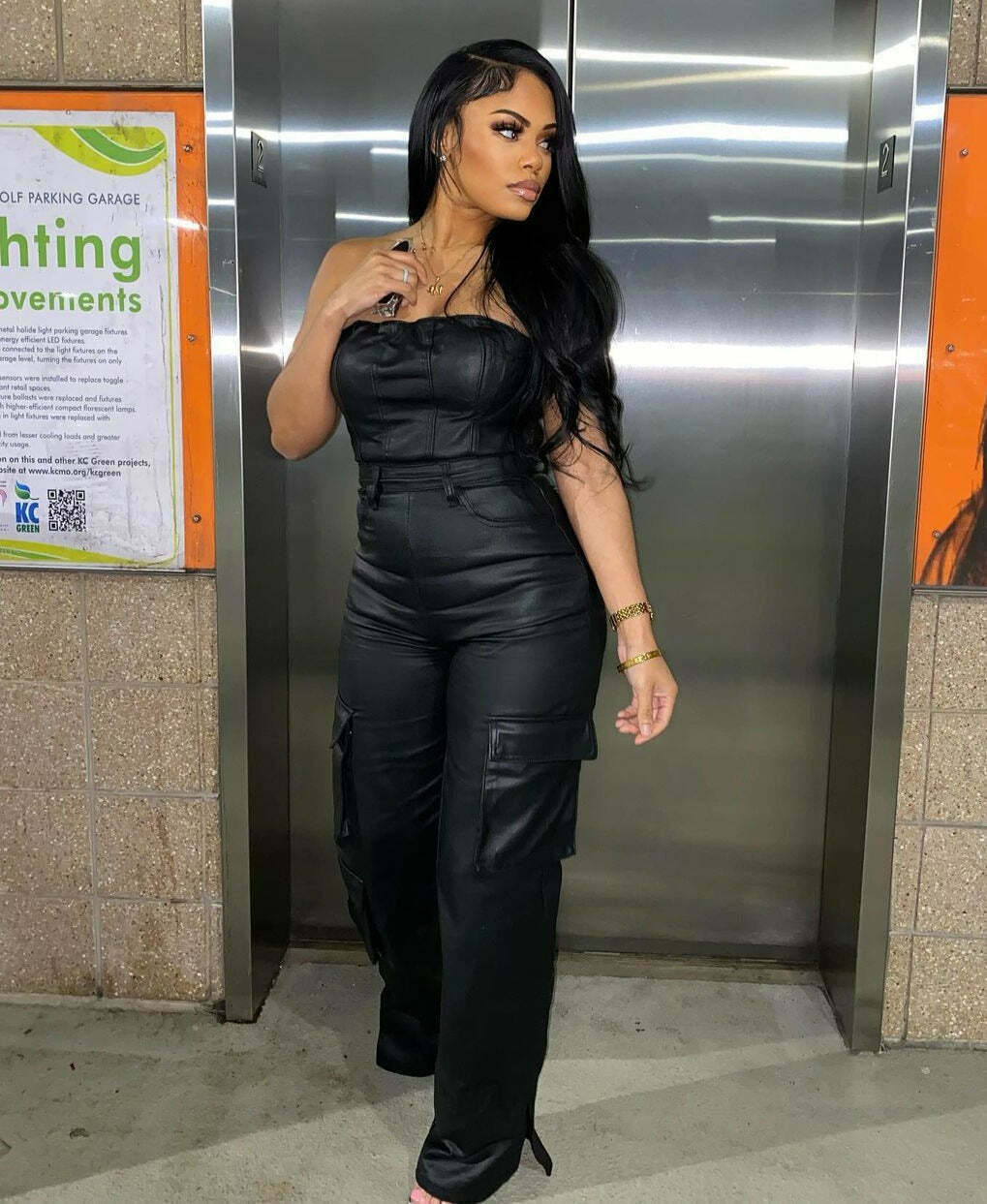 Y2K Aesthetic Coquette Style Cargo Skirt Jumpsuit with PU Leather Pocket Y2K Aesthetic Coquette Style Cargo Skirt Jumpsuit with PU Leather Pocket