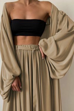 Y2K Aesthetic Coquette Style Cargo Skirt Set with Sexy 3-Piece Loose Suit