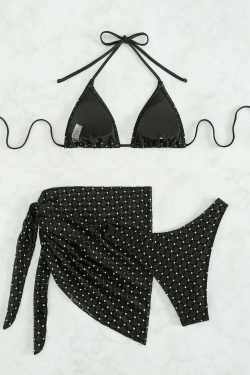 Y2K Aesthetic Coquette Style Cargo Skirt Set with Strap Sexy Slim Three-Piece Swimsuit