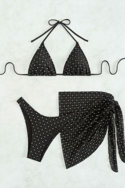 Y2K Aesthetic Coquette Style Cargo Skirt Set with Strap Sexy Slim Three-Piece Swimsuit