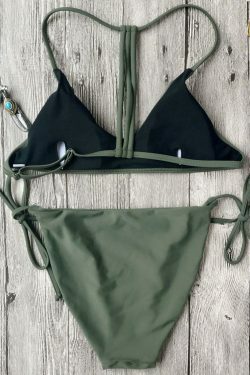 Y2K Aesthetic Coquette Style Cargo Skirt Set with T-Back Bralette and String Bikini