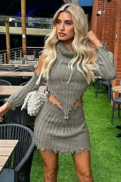 Y2K Aesthetic Coquette Style Cargo Skirt Set with Turtleneck - Grunge Fashion for Women