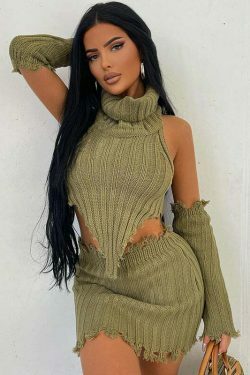Y2K Aesthetic Coquette Style Cargo Skirt Set with Turtleneck - Grunge Fashion for Women