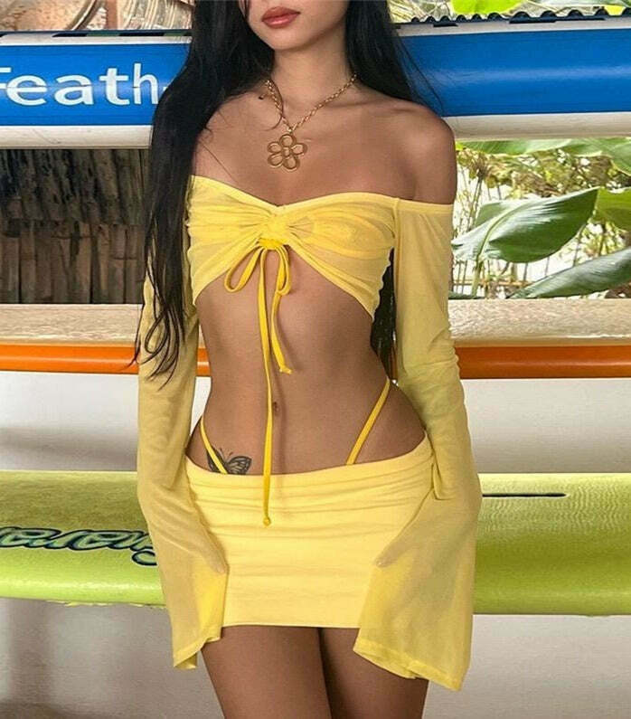 Y2K Aesthetic Coquette Style Cargo Skirt Suit for Women - Slim Fit One-Line Collar Y2K Aesthetic Coquette Style Cargo Skirt Suit for Women - Slim Fit One-Line Collar