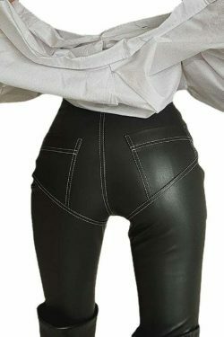 Y2K Aesthetic Coquette Style Cargo Skirt with PU Leather Stretch Tight Pants