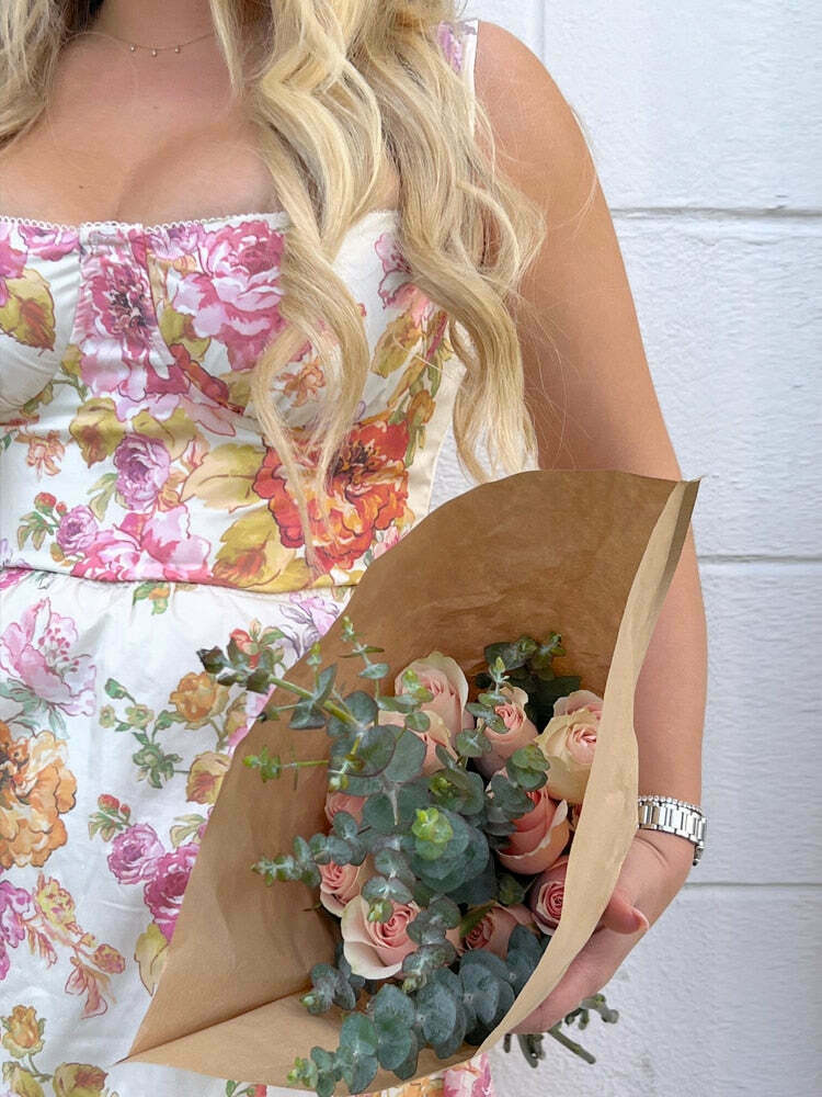 Y2K Aesthetic Coquette Style Floral Midi Dress for Women - Vintage Inspired Fashion Y2K Aesthetic Coquette Style Floral Midi Dress for Women - Vintage Inspired Fashion