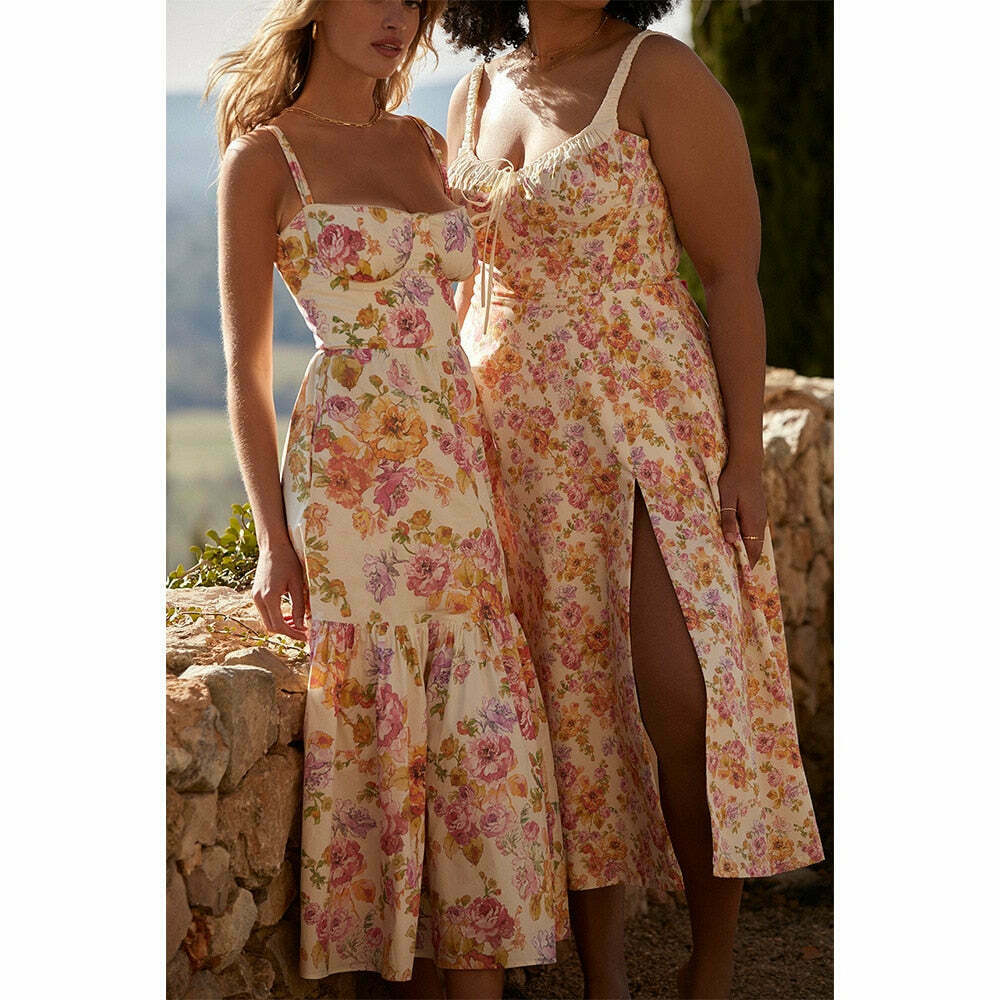 Y2K Aesthetic Coquette Style Floral Midi Dress for Women - Vintage Inspired Fashion Y2K Aesthetic Coquette Style Floral Midi Dress for Women - Vintage Inspired Fashion