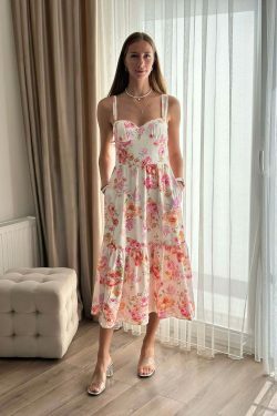 Y2K Aesthetic Coquette Style Floral Midi Dress for Women - Vintage Inspired Fashion