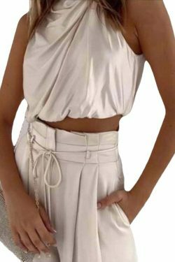 Y2K Aesthetic Coquette Style: Grunge Crop Top & Wide Leg Pants Suit