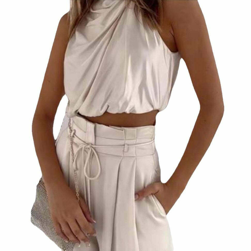 Y2K Aesthetic Coquette Style: Grunge Crop Top & Wide Leg Pants Suit Y2K Aesthetic Coquette Style: Grunge Crop Top & Wide Leg Pants Suit