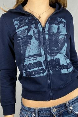 Y2K Aesthetic Coquette Style Grunge Hoodie with Zipper