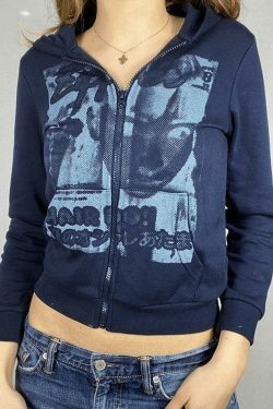 Y2K Aesthetic Coquette Style Grunge Hoodie with Zipper