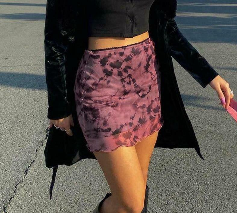 Y2K Aesthetic Coquette Style Grunge Outfit with Tie Dye Skirt Y2K Aesthetic Coquette Style Grunge Outfit with Tie Dye Skirt