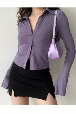 Y2K Aesthetic Coquette Style Grunge Shirt with Turn-Down Collar