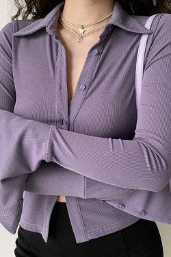 Y2K Aesthetic Coquette Style Grunge Shirt with Turn-Down Collar