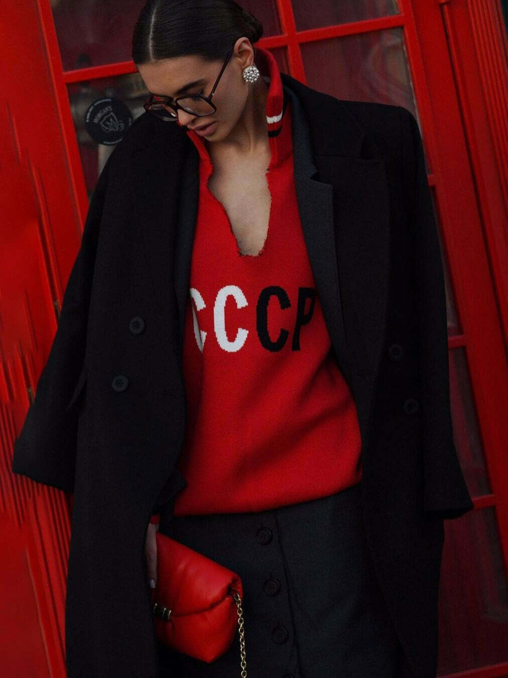 Y2K Aesthetic Coquette Style Hollow Knit Sweater with CCCP Letter Embroidery