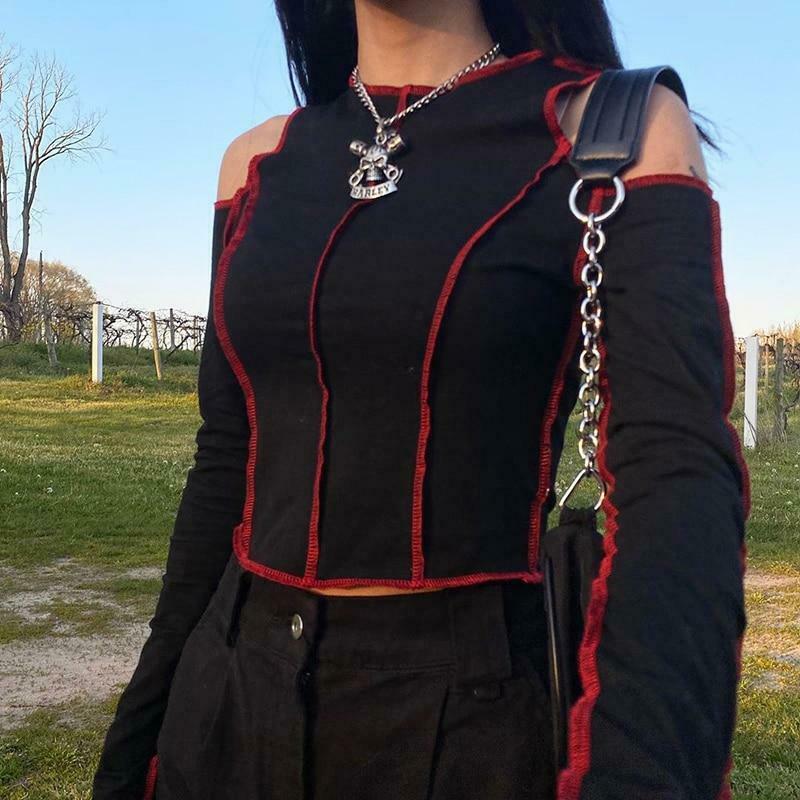 Y2K Aesthetic Coquette Style Long Sleeve Top in Pastel Goth Grunge Fashion Y2K Aesthetic Coquette Style Long Sleeve Top in Pastel Goth Grunge Fashion