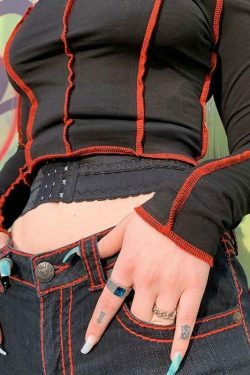 Y2K Aesthetic Coquette Style Long Sleeve Top in Pastel Goth Grunge Fashion