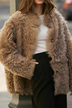 Y2K Aesthetic Coquette Style Loose Buttoned Faux Fur Coat