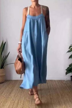 Y2K Aesthetic Coquette Style Maxi Dress in Casual Cotton and Linen